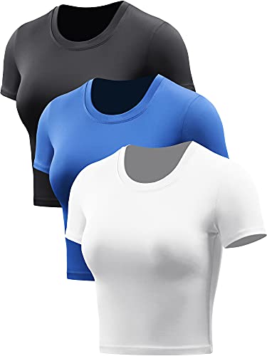 Cadmus Crop Top für Damen, Racerback, Dry Fit, Sport-Shirts, kurzärmelig, 3-teilig - Schwarz - Klein von Cadmus