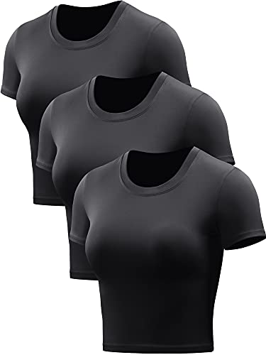 Cadmus Crop Top für Damen, Racerback, Dry Fit, Sport-Shirts, kurzärmelig, 3-teilig - Schwarz - Klein von Cadmus