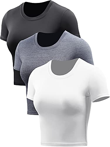 Cadmus Crop Top für Damen, Racerback, Dry Fit, Sport-Shirts, kurzärmelig, 3-teilig - Weiß - Groß von Cadmus