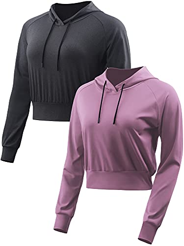 Cadmus Damen Casual Langarm Crop Top Sweatshirt Hoodies zum Laufen 1er oder 2er Pack - Pink - Klein von Cadmus