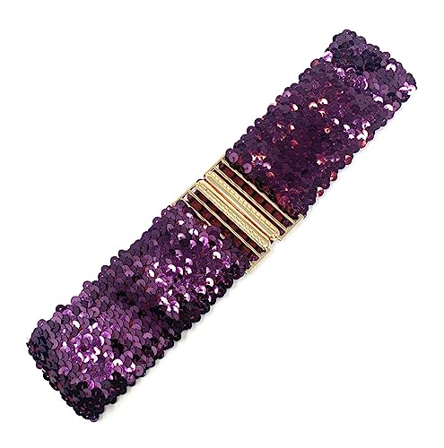 Cadoline Dunkellila Damen-Paillettengürtel mit elastischem Stretch und goldenem Schnallen-Taillenband-Korsett von Cadoline