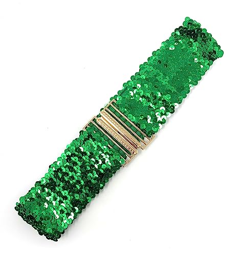 Cadoline Grüner Damen-Paillettengürtel mit elastischem Stretch und goldenem Schnallen-Taillenband-Korsett von Cadoline