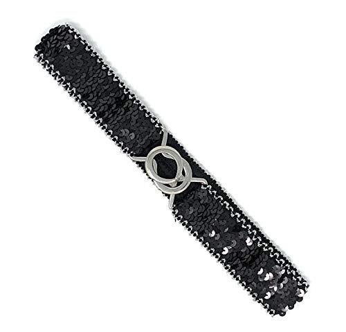 Cadoline Kleiner schmaler Paillettengürtel in Schwarz mit silbernem Besatz, Gürtellänge/Breite 62 x 5 cm, elastische Taille im Paillette-Stil von Cadoline