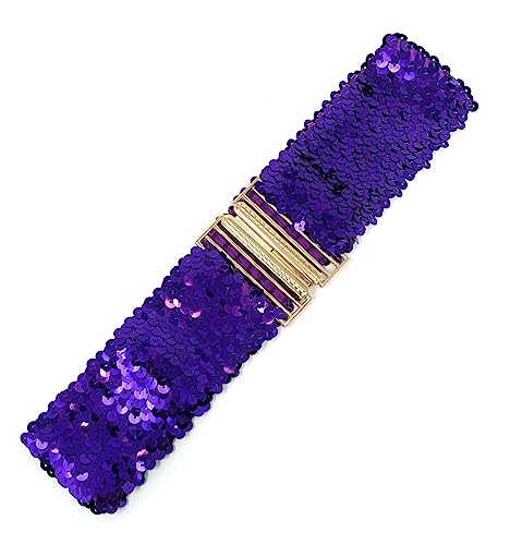 Cadoline Lila Damen-Paillettengürtel mit elastischem Stretch und goldenem Schnallen-Taillenband-Korsett von Cadoline