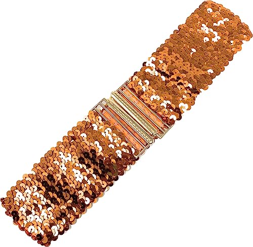 Cadoline Orangefarbener Damen-Paillettengürtel mit elastischem Stretch und goldenem Schnallen-Taillenband-Korsett von Cadoline