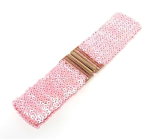 Cadoline Rosa Damen-Paillettengürtel mit elastischem Stretch und goldenem Schnallen-Taillenband-Korsett von Cadoline