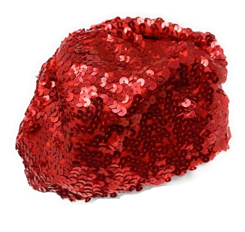 Cadoline Rote Flapper-Mütze für Damen aus elastischem Pailletten-Polyester mit 23 cm Durchmesser von Cadoline