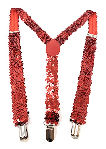 Cadoline Rote Herren-Hosenträger aus Polyester mit Pailletten, 100 x 2,5 cm von Cadoline