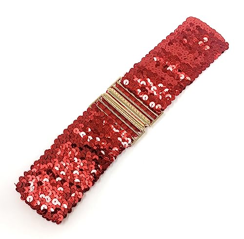 Cadoline Roter Damen-Paillettengürtel mit elastischem Stretch und goldenem Schnallen-Taillenband-Korsett von Cadoline