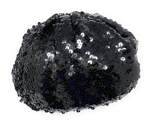 Cadoline Schwarze Damen-Flappermütze aus elastischem Pailletten-Polyester mit 23 cm Durchmesser von Cadoline
