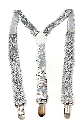 Cadoline Silberne Herren-Hosenträger aus Polyester mit Pailletten, 100 x 2,5 cm von Cadoline