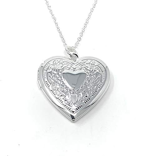 Cadoline Versilbert Viktorianisches Herz Medaillon Anhänger Halskette 3,0 X 3,0 cm Mit 18 Zoll Kette von Cadoline