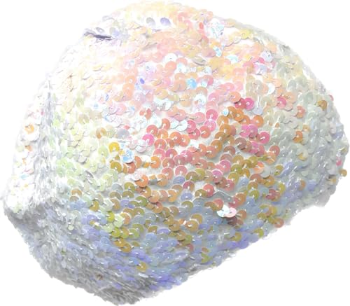 Cadoline Weiße Damen-Flappermütze aus elastischem Pailletten-Polyester mit 23 cm Durchmesser von Cadoline