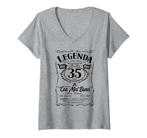 Damen Romania 35 Cadou pentru 35 de Ani, Tricou Aniversar romanesc T-Shirt mit V-Ausschnitt Damen Romania 35 Cadou pentru 35 de Ani, Tricou Aniversar romanesc T-Shirt mit V-Ausschnitt von Cadou pentru 35 de ani. 35th Romanian Birthday