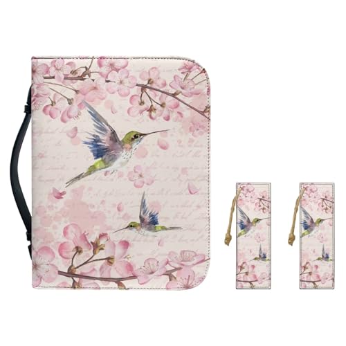 Cadowhimsy Bibeletui mit Blumenmuster, Kolibri, Pfirsichblüte, Druck, Kirche, Bibeltasche, Tragetasche, leichte Bibelhülle mit Lesezeichen, Bibelhalter für Damen, Herren, Gebet, Reisen, Outdoor, L von Cadowhimsy