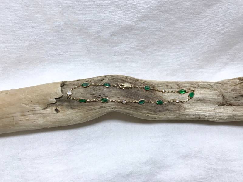 14 Kt Gelbgold Natürlichen Smaragd | 1, 9 Ct Diamanten | 0, 18 Open Link Armband, Bewertet 3.450 Cad von CaeruleumJewelry