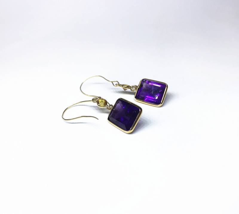 14K Gelbgold Natürliche Amethyst | 6, 80 Ct Ohrringe Mit 2 Natürlichen Citrinen, Geschätzt 1.112 Usd von CaeruleumJewelry
