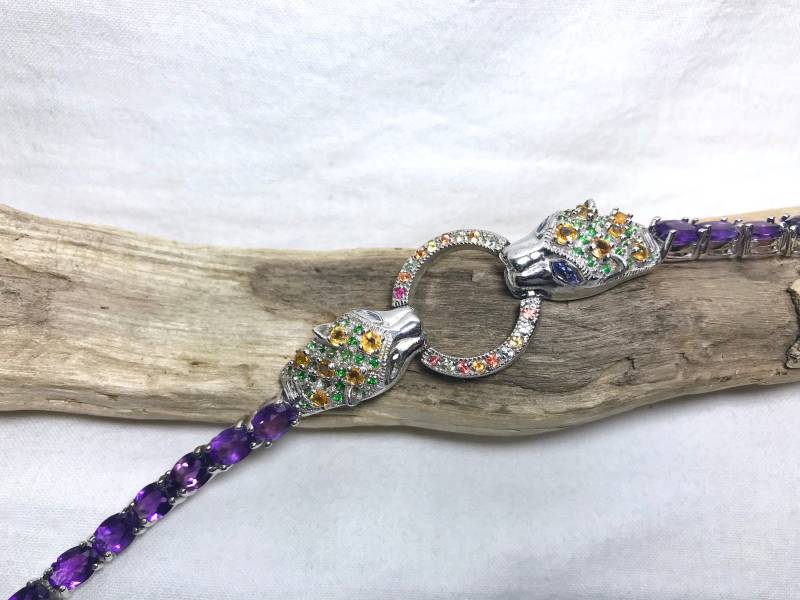 Armband Aus Sterlingsilber Mit Natürlichem Saphir, Amethyst Und Diopsid, Schätzwert 2.285 Cad von CaeruleumJewelry