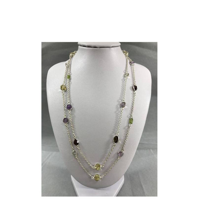 Halskette Aus Sterlingsilber Mit Natürlichem Granat, Amethyst, Peridot, Aquamarin Und Citrin, Geschätzt 1109 Usd von CaeruleumJewelry