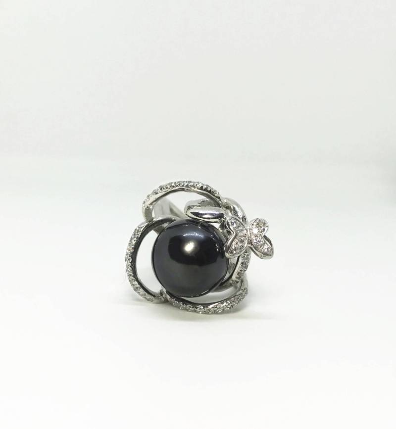 Sterling Silber Swirl Style Natürliche Tahiti Schwarze Perle | 11, 5 Mm Durchmesser Ring, Bewertet 2.250 Cad von CaeruleumJewelry