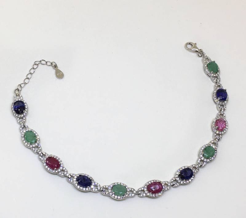 sterling Silber Armband Mit Natürlichen Saphir, Rubin Und Smaragd, Geschätzt 700 Cad von CaeruleumJewelry