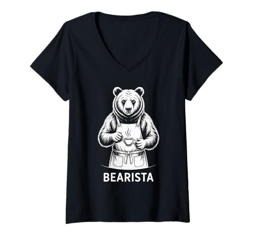 Damen Lustiger Spruch Bearista Kaffee Wortspiel Espresso Witz Damen Herren T-Shirt mit V-Ausschnitt von Cafe Animal Humor Latte Brew Morning Roast Art