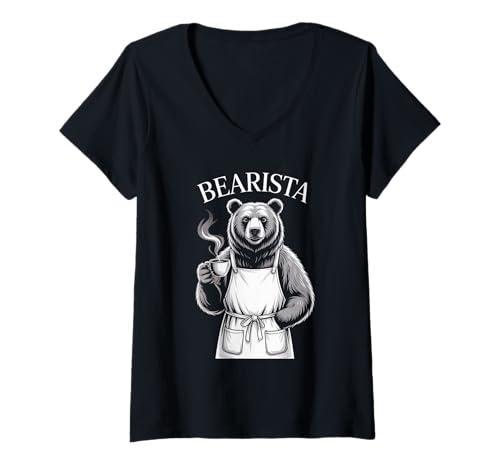 Damen Lustiger Spruch Bearista Kaffee Wortspiel Espresso Witz Damen Herren T-Shirt mit V-Ausschnitt Damen Lustiger Spruch Bearista Kaffee Wortspiel Espresso Witz Damen Herren T-Shirt mit V-Ausschnitt von Cafe Animal Humor Latte Brew Morning Roast Art