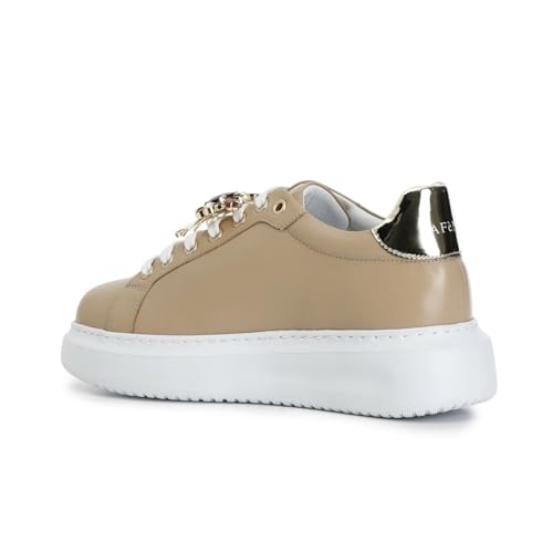 Cafè Noir C1DE1005M008370 Leder-Sneakers MIT SCHMUCK-Accessoire BEIGE 37 von CAFèNOIR