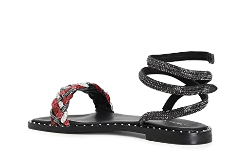 Cafè Noir C1GE9170R028380 Sandalen MIT KNÖCHELSPITZE MIT STRASSBAND UND GEWEBENEM BASTAN Multi Bordeaux 38 von CAFèNOIR