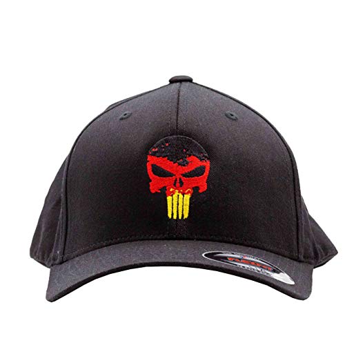 Café Viereck ® Unisex Cap Wooly Combed – Gestickt mit Punisher Zeichen – für Männer und Frauen - Größe L/XL (57-61 cm) von Café Viereck