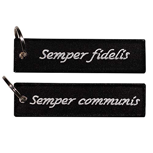 Café Viereck Schlüsselanhänger mit Öse und Ring – 12 cm x 3 cm (Semper fidelis semper communis) von Café Viereck