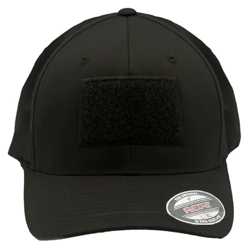 Café Viereck Tactical Cap Unisex Flexfit Wooly Combed – Schwarz XS 53-57 cm beige Baseballcap mit Flauschfläche 9x6 cm für Klett Patches – komfortable, Schirmmütze für Männer und Frauen von Café Viereck