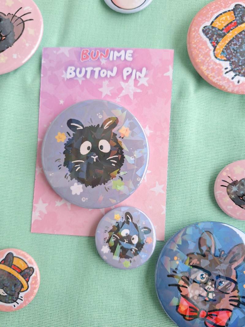 Bunime Button | Bun Sprite Adorable Bunny Rabbit Button Badge, Anime, Manga, Nostalgic 90S Glitter von CafeBunStudioShop