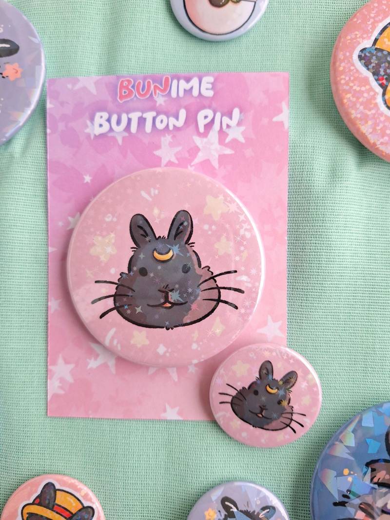 Bunime Button | Sailor Bun Adorable Bunny Rabbit Button Badge, Anime, Manga, Nostalgic 90S Glitter Holographic von CafeBunStudioShop