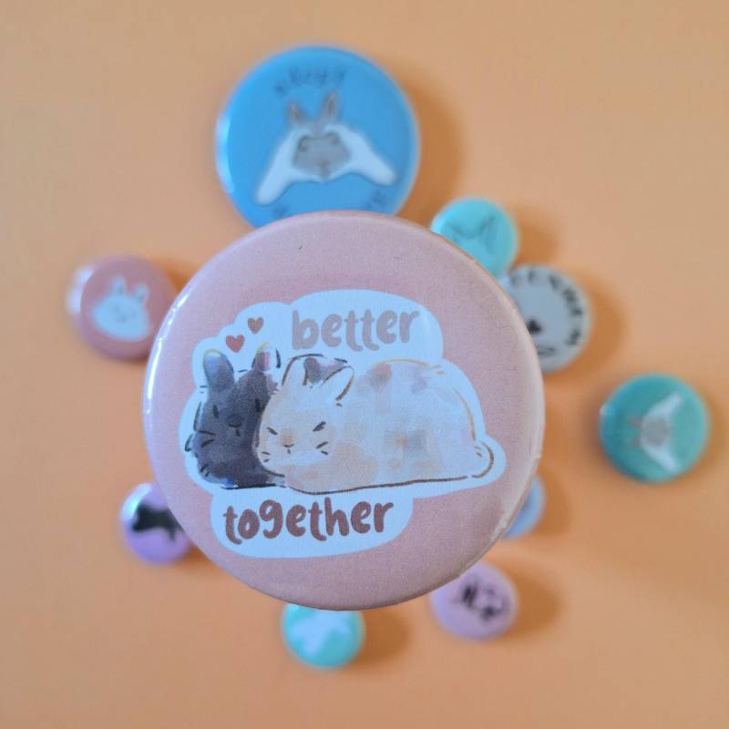 Bunny Button Pins | Cute With An Important Message Adopt, Don't Shop; Never Alone; Better Together von CafeBunStudioShop
