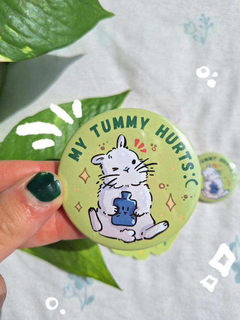 My Tummy Hurts - Bunny Button Pin | Chronic Pain Cute & Adorable Rabbit Badge For Illness, Invisible Disability von CafeBunStudioShop