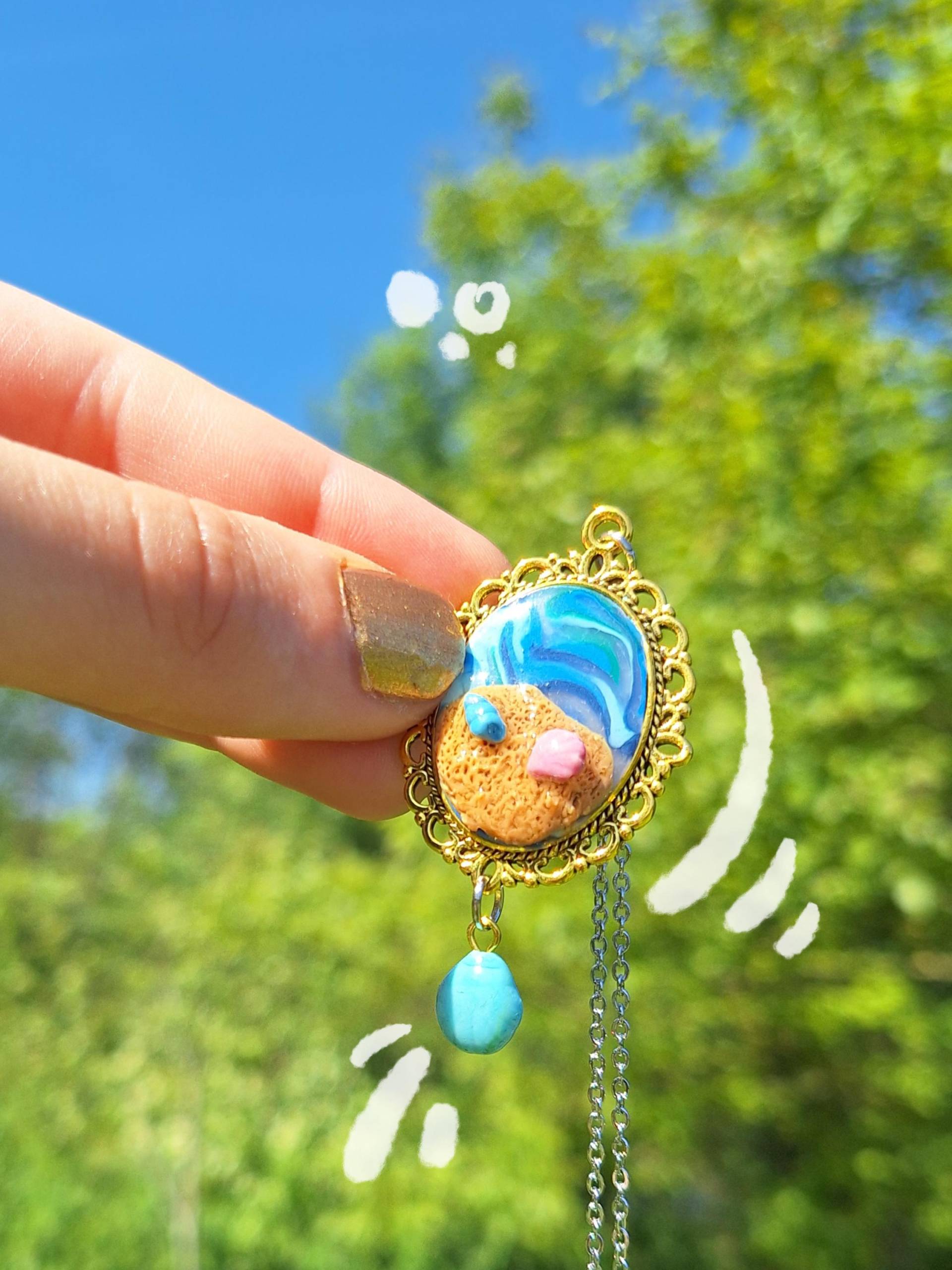 Sea Landscape Necklace - Adorable Gold Amulet & Silver With Cute Polymer Clay Charm For Nature Beach Lovers Seashell von CafeBunStudioShop
