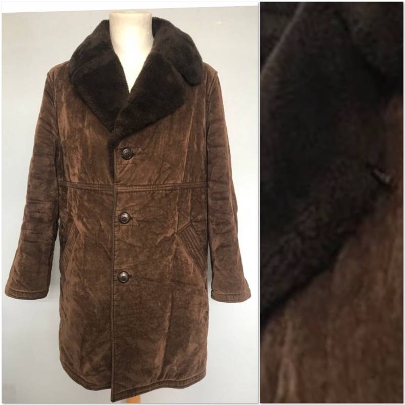 Vtg 70S M/L Wildleder Kunstfell 3/4 - Brauner Mantel von CafeSocietyVintageGB