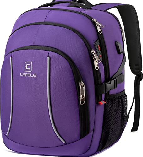 Reise-Laptop-Rucksack17 Zoll große Kapazität College School Bookbags mit USB-Ladeanschluss Business RFID Anti-Diebstahl-Tasche Langlebige Computertasche für Frauen Mädchen Teenager Lila von Cafele