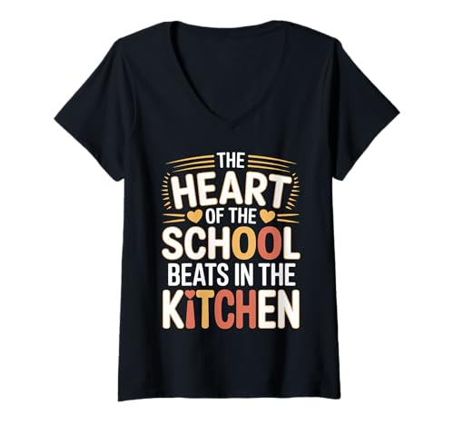 Damen The Heart of The School Beats In The Kitchen - T-Shirt mit V-Ausschnitt von Cafeteria und Mittagspersonal Wertschätzung