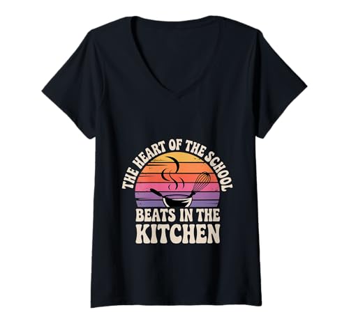 Damen The Heart of The School Beats In The Kitchen - T-Shirt mit V-Ausschnitt von Cafeteria und Mittagspersonal Wertschätzung