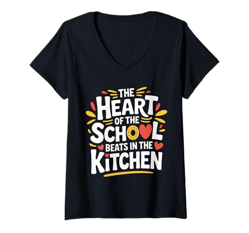 Damen The Heart of The School Beats In The Kitchen - T-Shirt mit V-Ausschnitt von Cafeteria und Mittagspersonal Wertschätzung