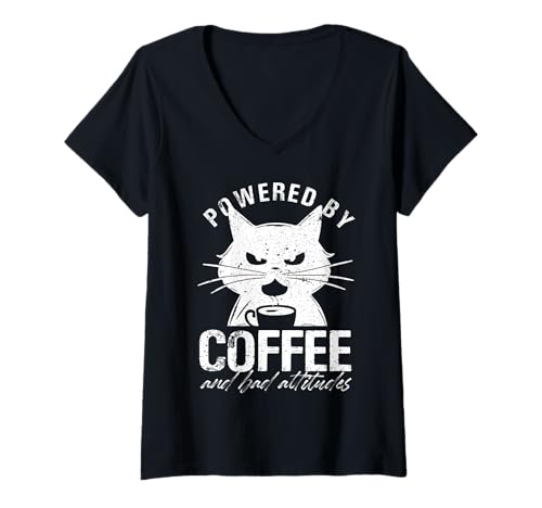 Damen Bereitgestellt von Coffee and Attitudes Design T-Shirt mit V-Ausschnitt Damen Bereitgestellt von Coffee and Attitudes Design T-Shirt mit V-Ausschnitt von Caffeine Cat Creations