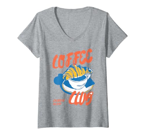 Damen Trendiger Kaffeeliebhaber Frühstück Gebäck Croissant Club T-Shirt mit V-Ausschnitt Damen Trendiger Kaffeeliebhaber Frühstück Gebäck Croissant Club T-Shirt mit V-Ausschnitt von Caffeine Connoisseurs and Breakfast Aficionados