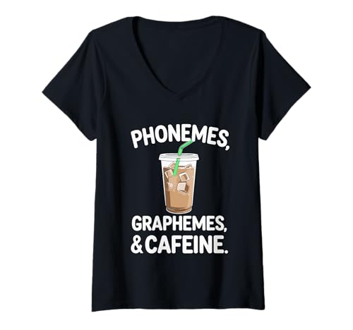 Damen Phonemes Graphemes and Coffein Lover for Reading Teachers T-Shirt mit V-Ausschnitt Damen Phonemes Graphemes and Coffein Lover for Reading Teachers T-Shirt mit V-Ausschnitt von Caffeine Lovers Phonemes Graphemes School Apparel