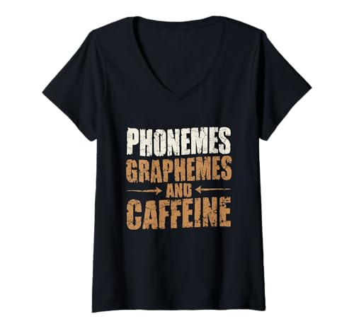 Damen Phonemes Graphemes and Coffein Lover for Reading Teachers T-Shirt mit V-Ausschnitt Damen Phonemes Graphemes and Coffein Lover for Reading Teachers T-Shirt mit V-Ausschnitt von Caffeine Lovers Phonemes Graphemes School Apparel