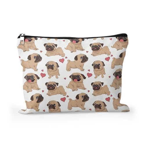 Cafl Make-up-Tasche, Kosmetiktasche für Damen und Mädchen, großes Fassungsvermögen, tragbarer Reise-Organizer, 25,4 x 20,3 cm, Lustige Mops von Cafl