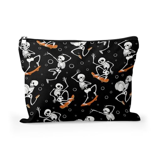 Cafl Make-up-Tasche, Reise-Kosmetiktasche, Organizer, Kulturbeutel, Reißverschluss, Geschenk für Damen, Skateboard-Skelette Cafl Make-up-Tasche, Reise-Kosmetiktasche, Organizer, Kulturbeutel, Reißverschluss, Geschenk für Damen, Skateboard-Skelette von Cafl