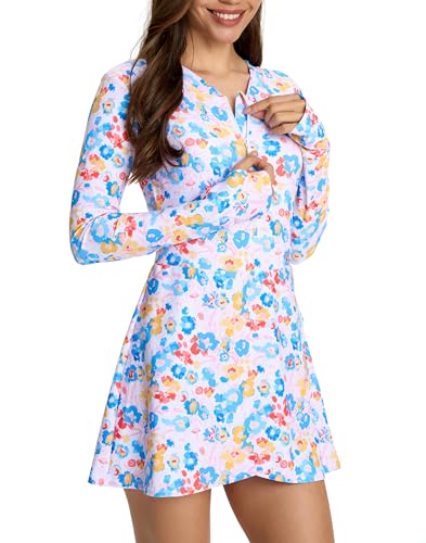 Cagola Rashguard für Damen, einteiliger Badeanzug, langärmelig, mit Röcken, Burkini über 50, LSF 50+, Bedrucktes Blumenmuster, XX-Large Cagola Rashguard für Damen, einteiliger Badeanzug, langärmelig, mit Röcken, Burkini über 50, LSF 50+, Bedrucktes Blumenmuster, XX-Large von Cagola