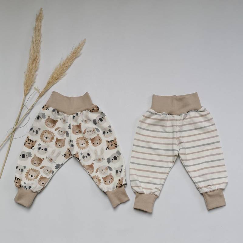 Pumphose Beige, Baby + Kleinkind. Tieren Oder Streifen Zur Wahl, Aus Baumwolle. Babyhose, Kinderhose, Hose Mitwachsend, Mitwachshose von CahaStoffideen